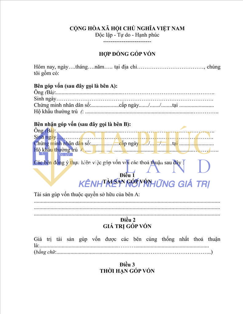 Tham khảo mẫu hợp đồng góp vốn mua đất